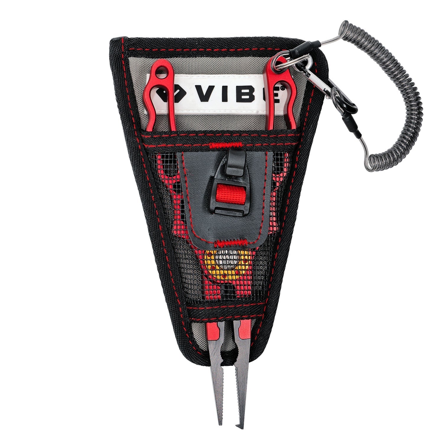 Vibe mesh plier holders with stainless steel grommet for securing pliers